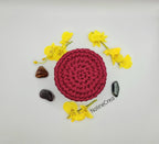 petit pot au crochet fait main avec du fil tissus recyclé vu du dessous