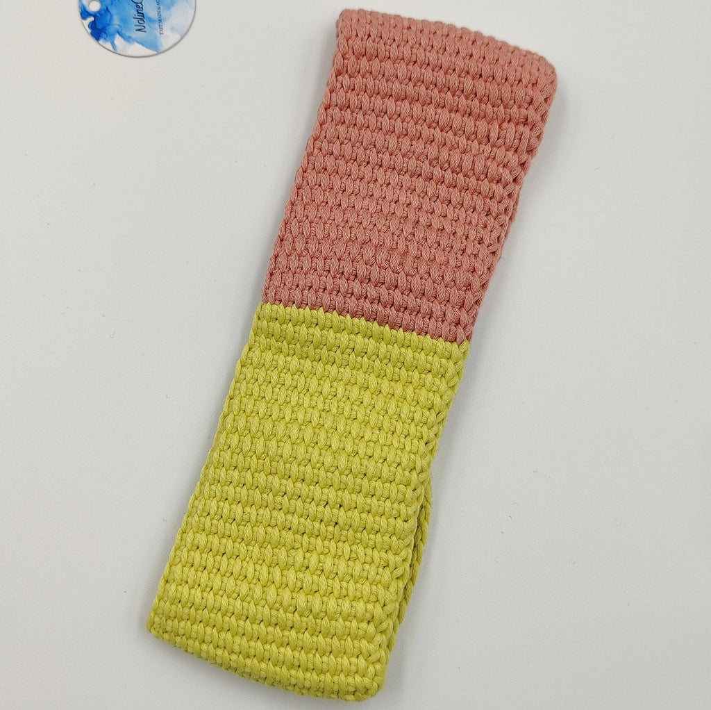 bandeau bicolore jaune et rose au crochet