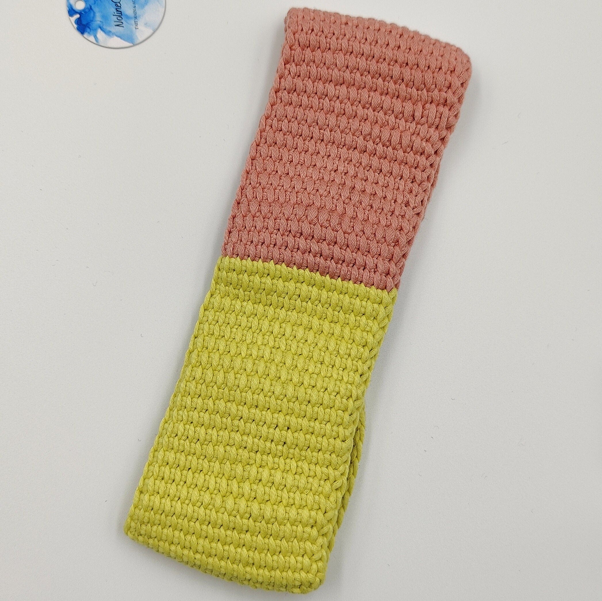 bandeau bicolore jaune et rose au crochet