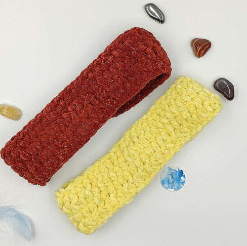 Bandeau de tête fait main au crochet jaune ou rouge scintillant