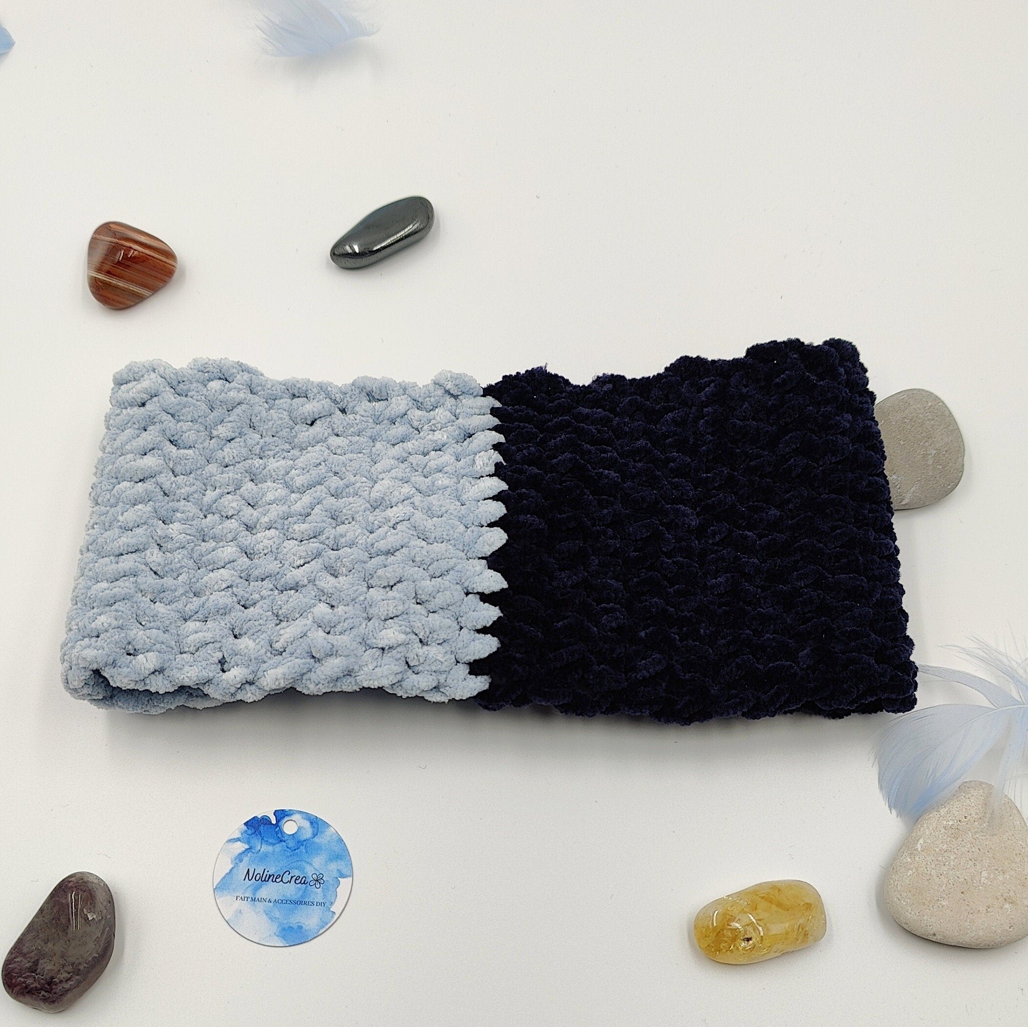bandeau de tête au crochet bicolore bleu clair et foncé