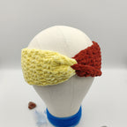 Bandeau de tête fait main au crochet jaune et rouge scintillant