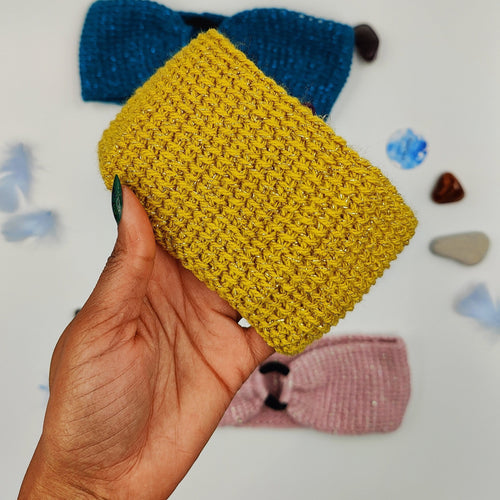 bandeau de tête au crochet fait avec fil brillant 