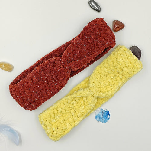 Bandeau de tête fait main au crochet jaune ou rouge scintillant