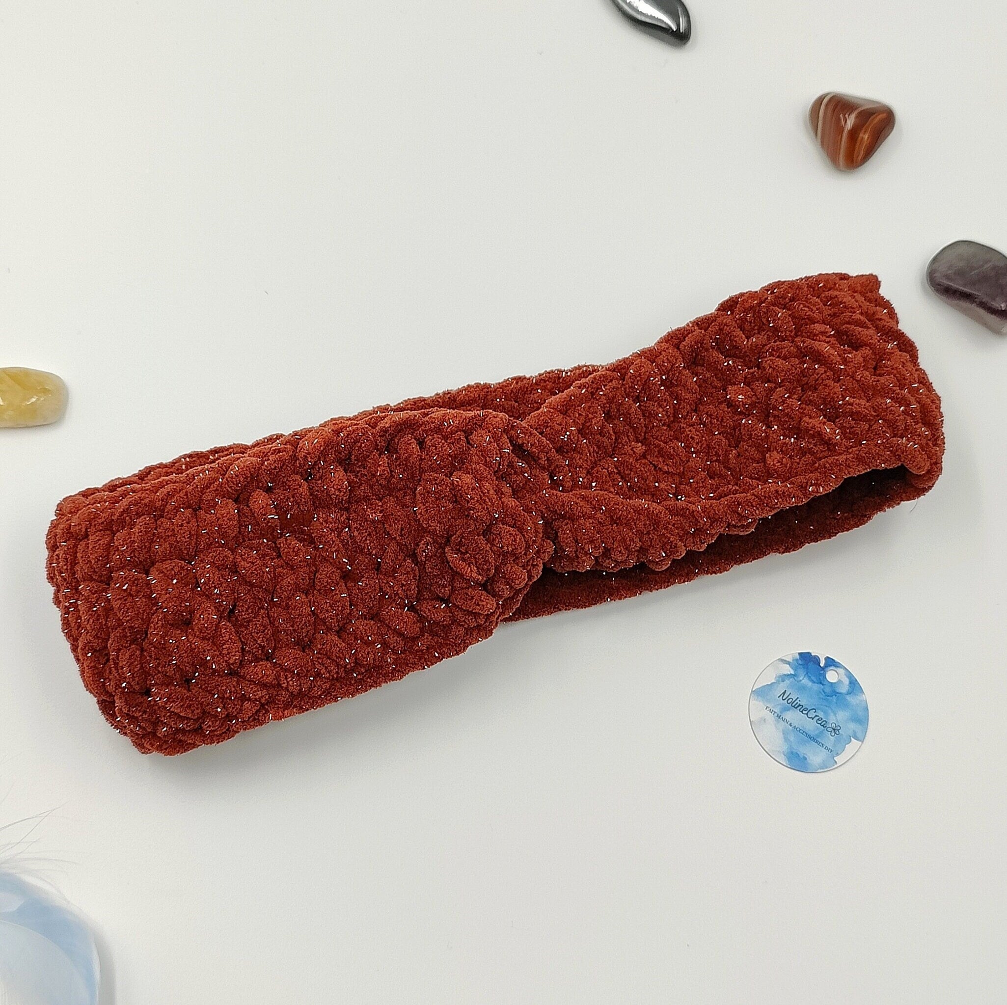 Bandeau de tête fait main au crochet  rouge scintillant
