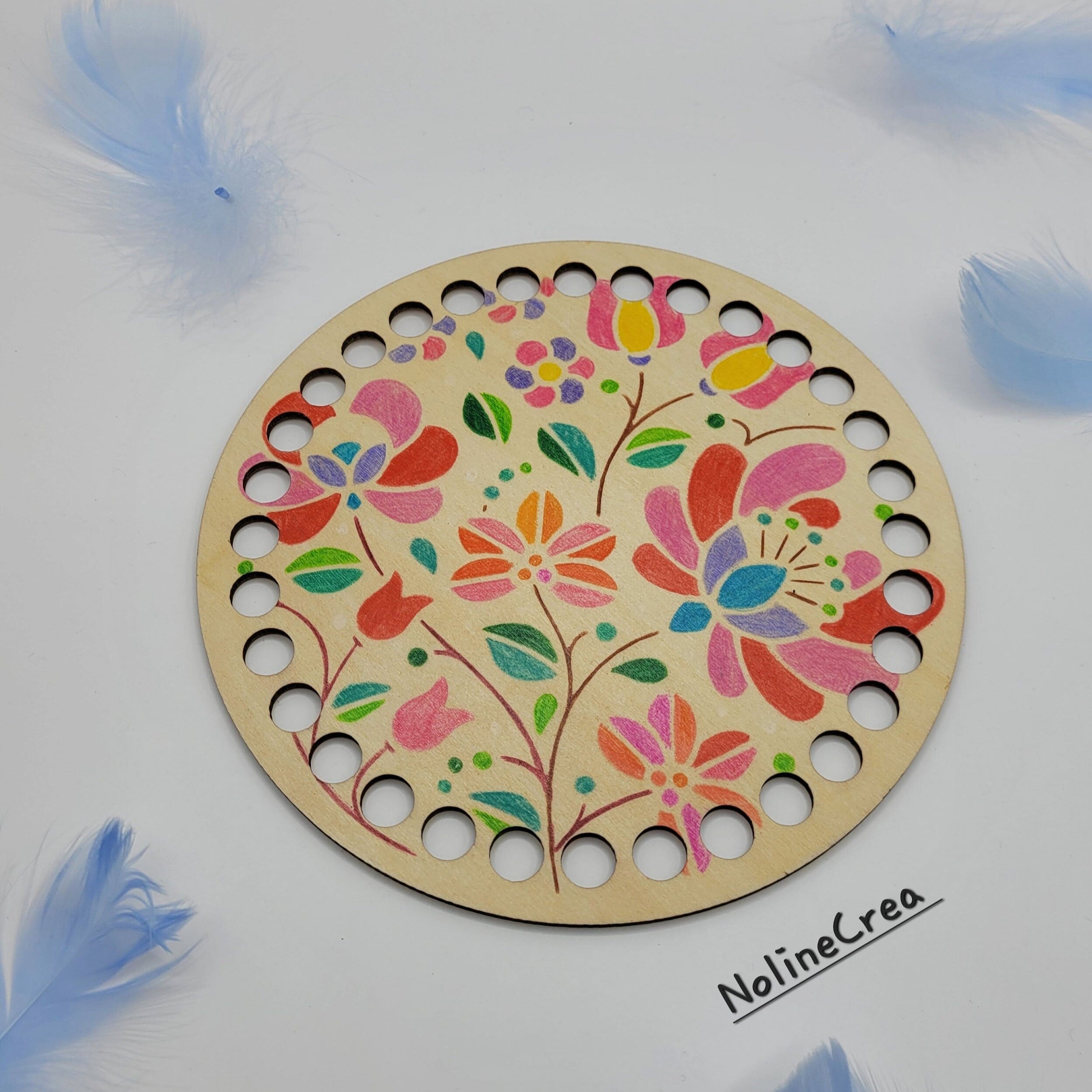 base en bois ronde pré-percer customiser mandala fleurs pour création crochet
