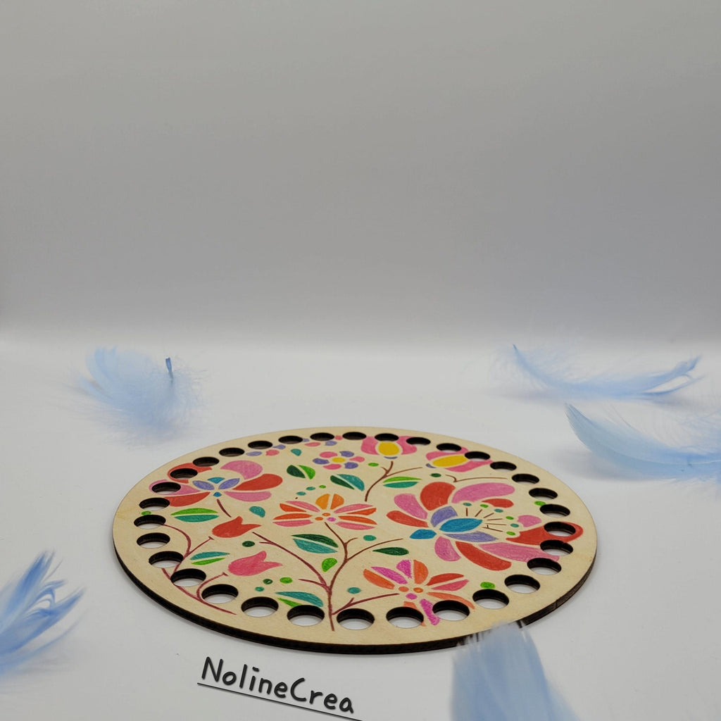 base en bois ronde pré-percer customiser mandala fleurs pour création crochet