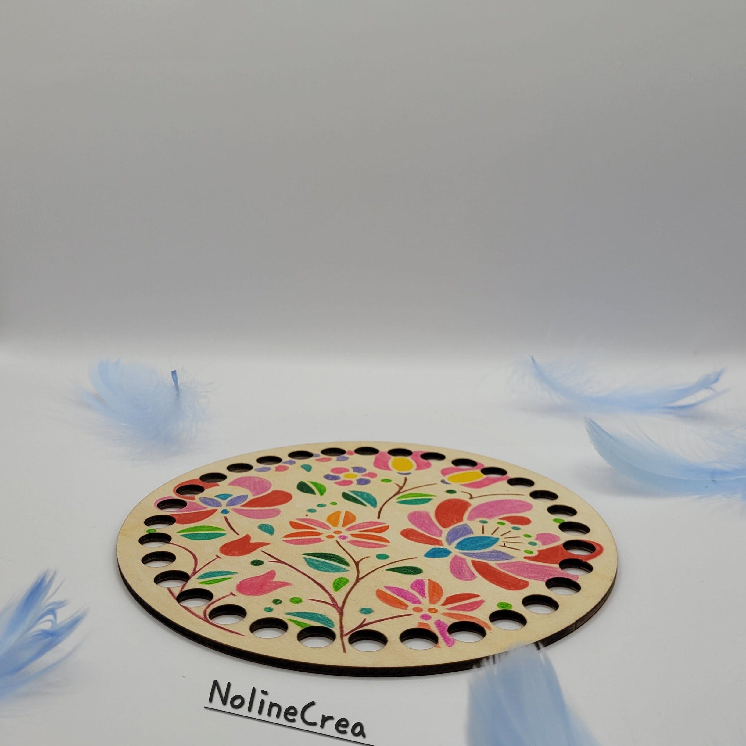 base en bois ronde pré-percer customiser mandala fleurs pour création crochet