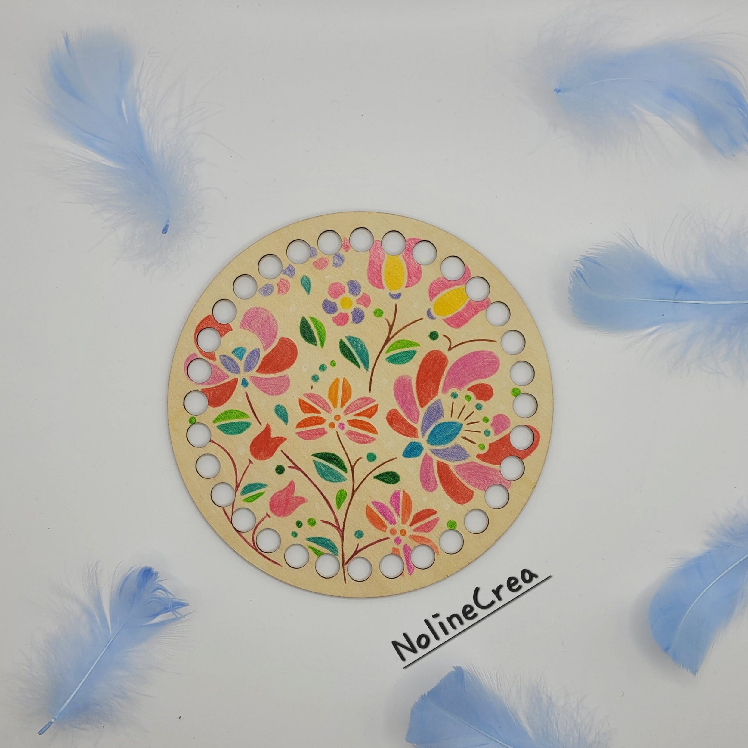 base en bois ronde pré-percer customiser mandala fleurs pour création crochet