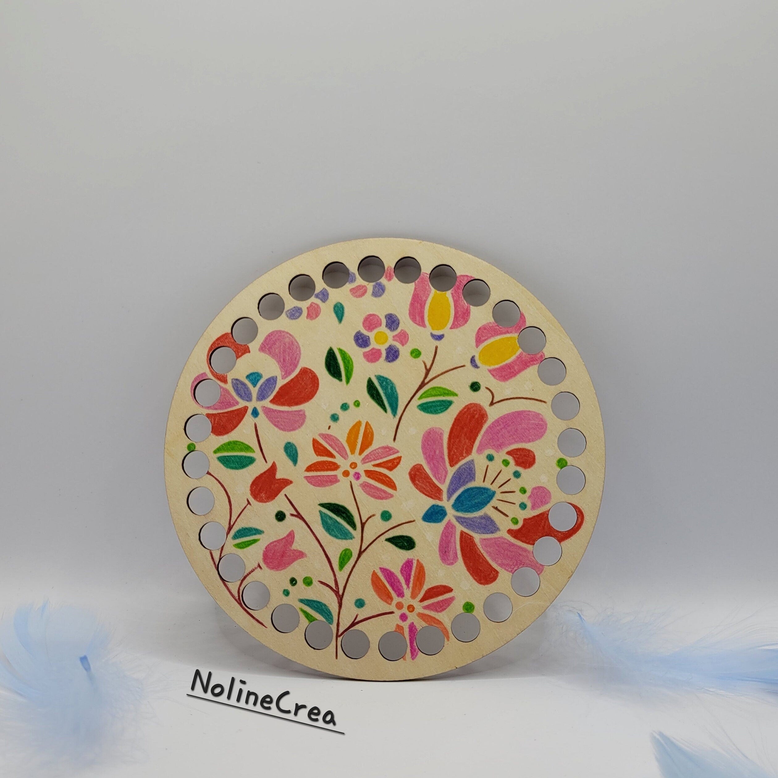 base en bois ronde pré-percer customiser mandala fleurs pour création crochet
