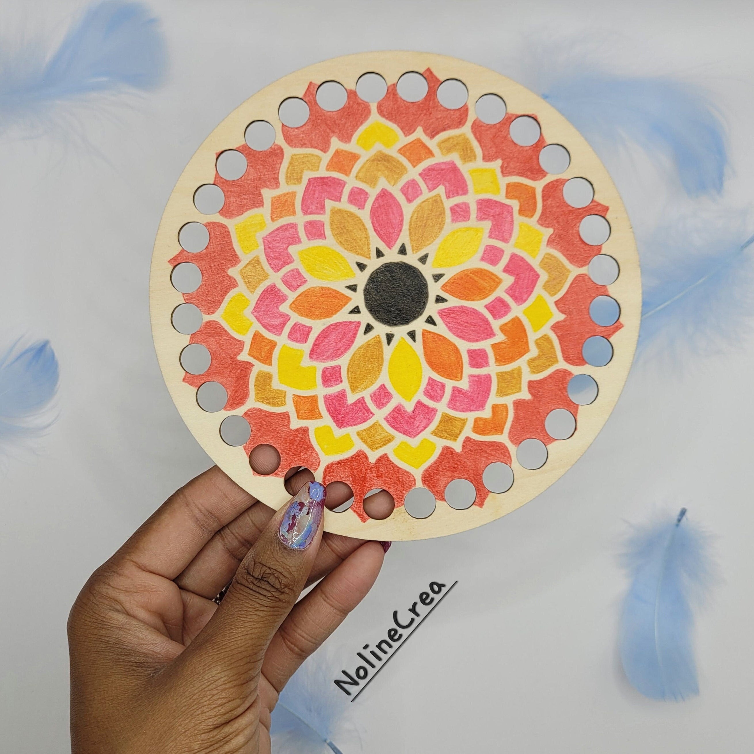 base en bois ronde pré-percer customiser mandala pour création crochet