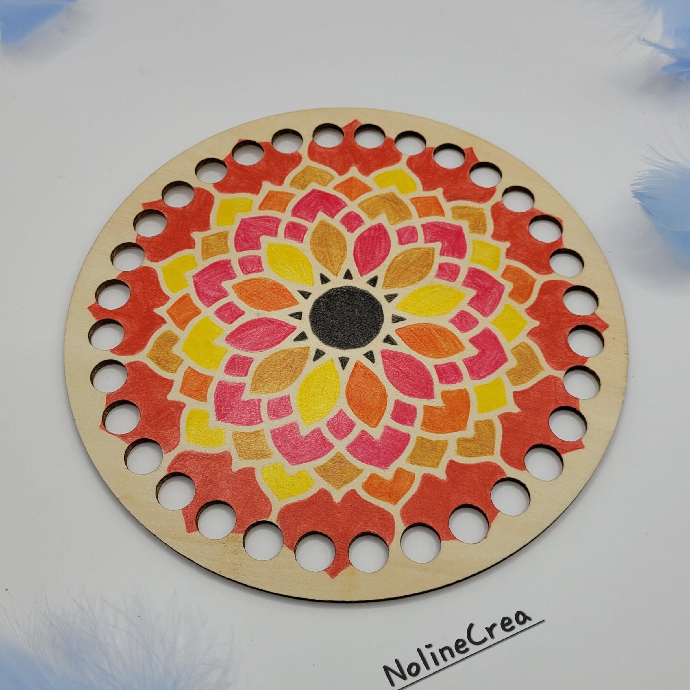 base en bois ronde pré-percer customiser mandala pour création crochet
