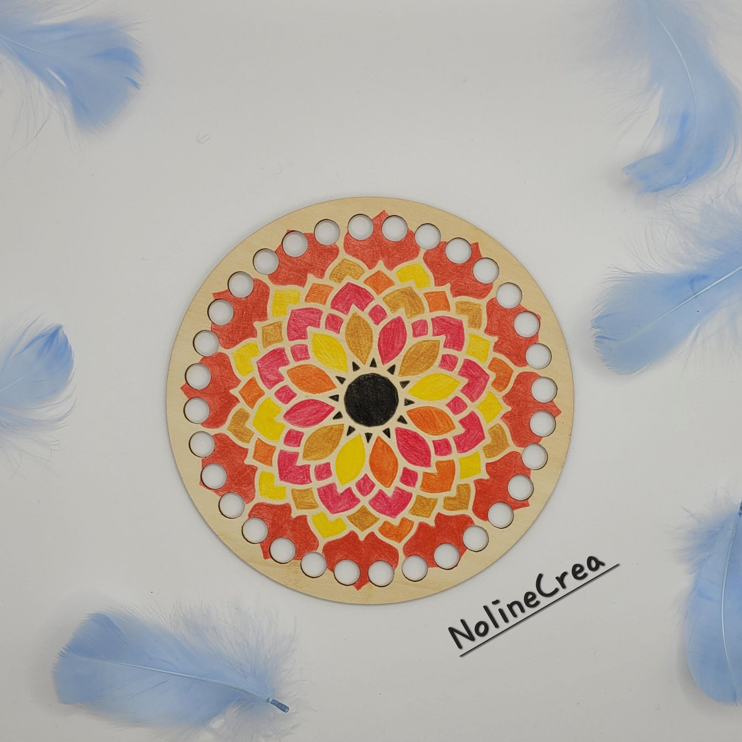base en bois ronde pré-percer customiser mandala pour création crochet