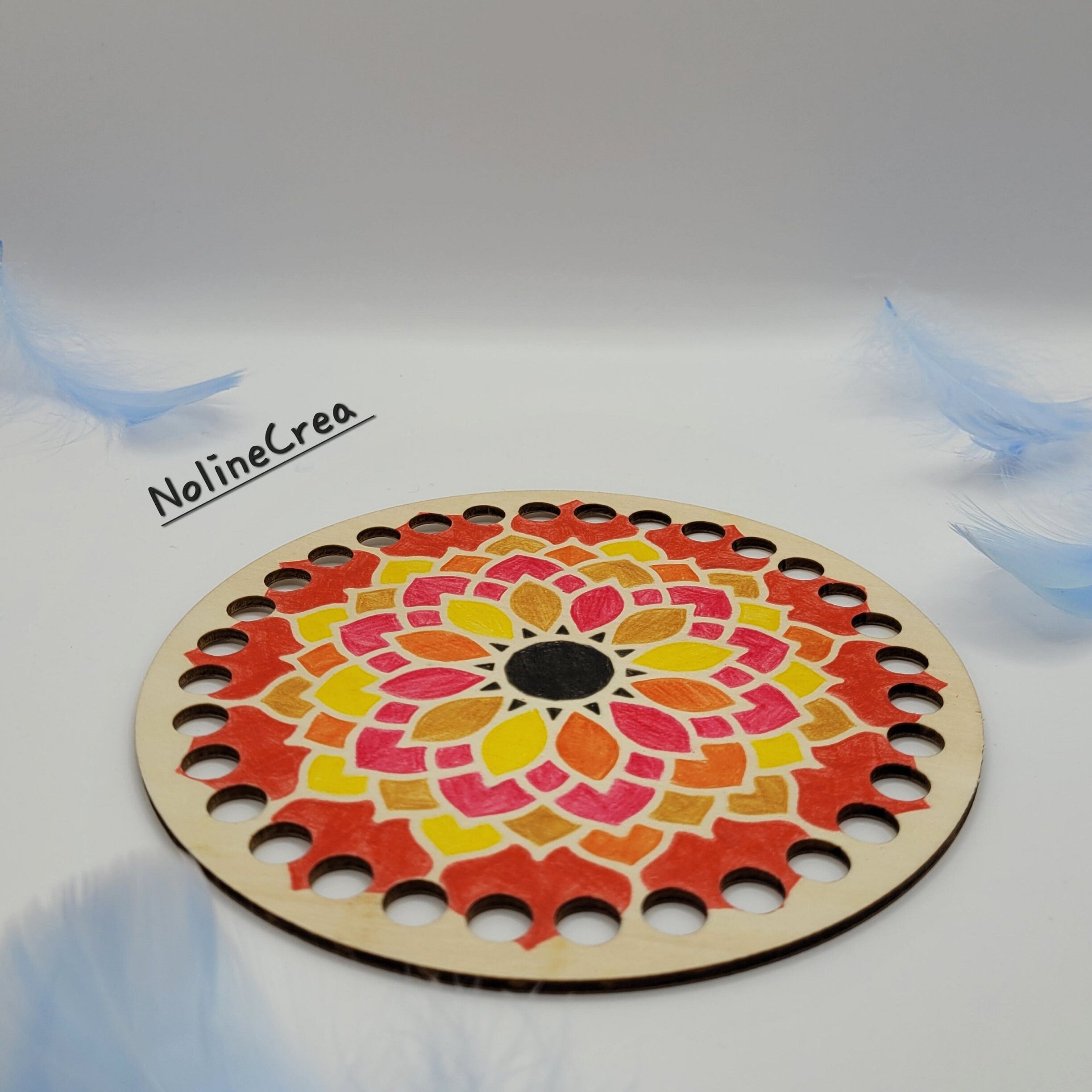 base en bois ronde pré-percer customiser mandala pour création crochet