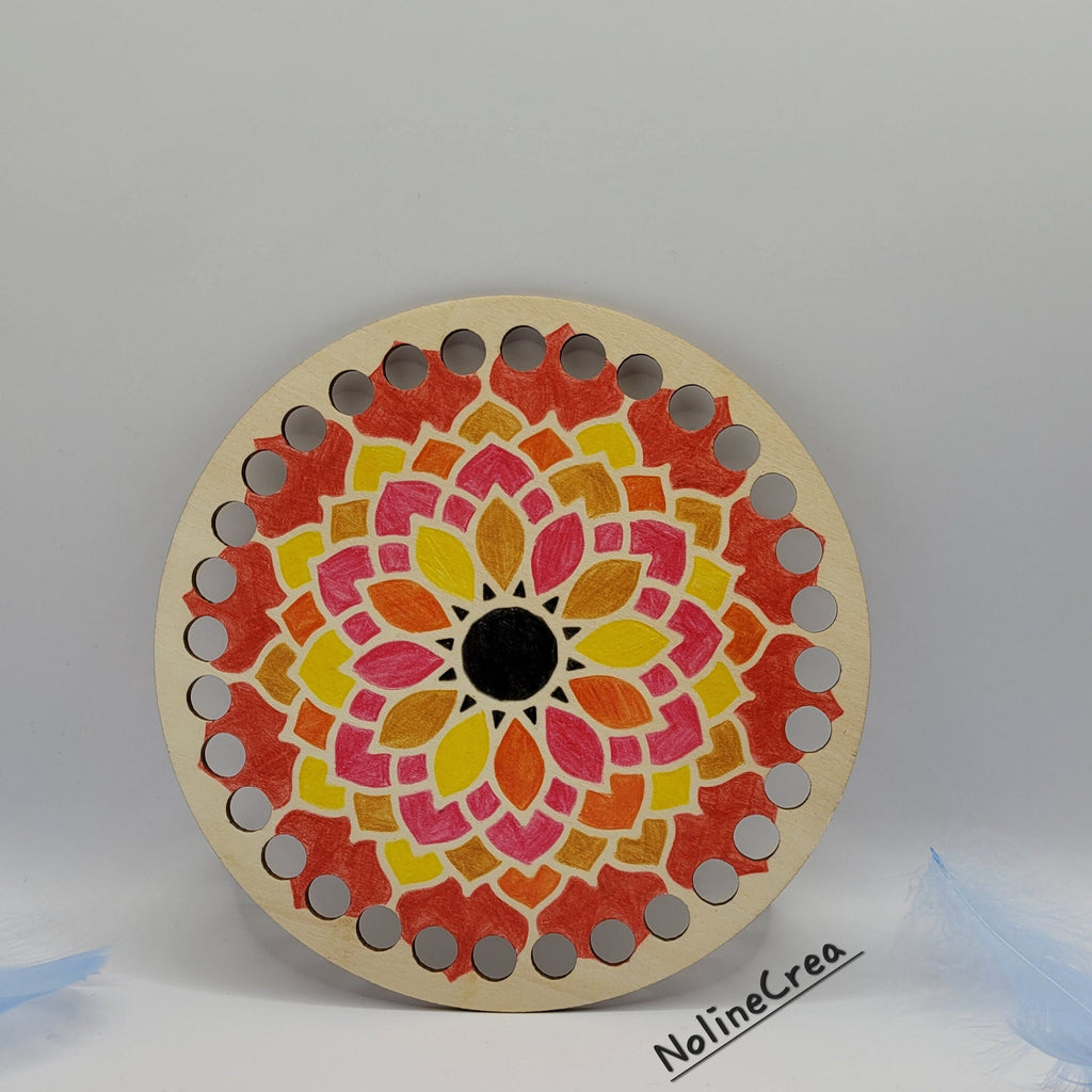 base en bois ronde pré-percer customiser mandala pour création crochet
