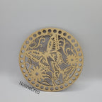 base en bois sculpté fleurs et papillons, pour création crochet
