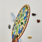 Fournitures créative, base en bois pré-percer, dessin mandala vert, bleu pour création diy