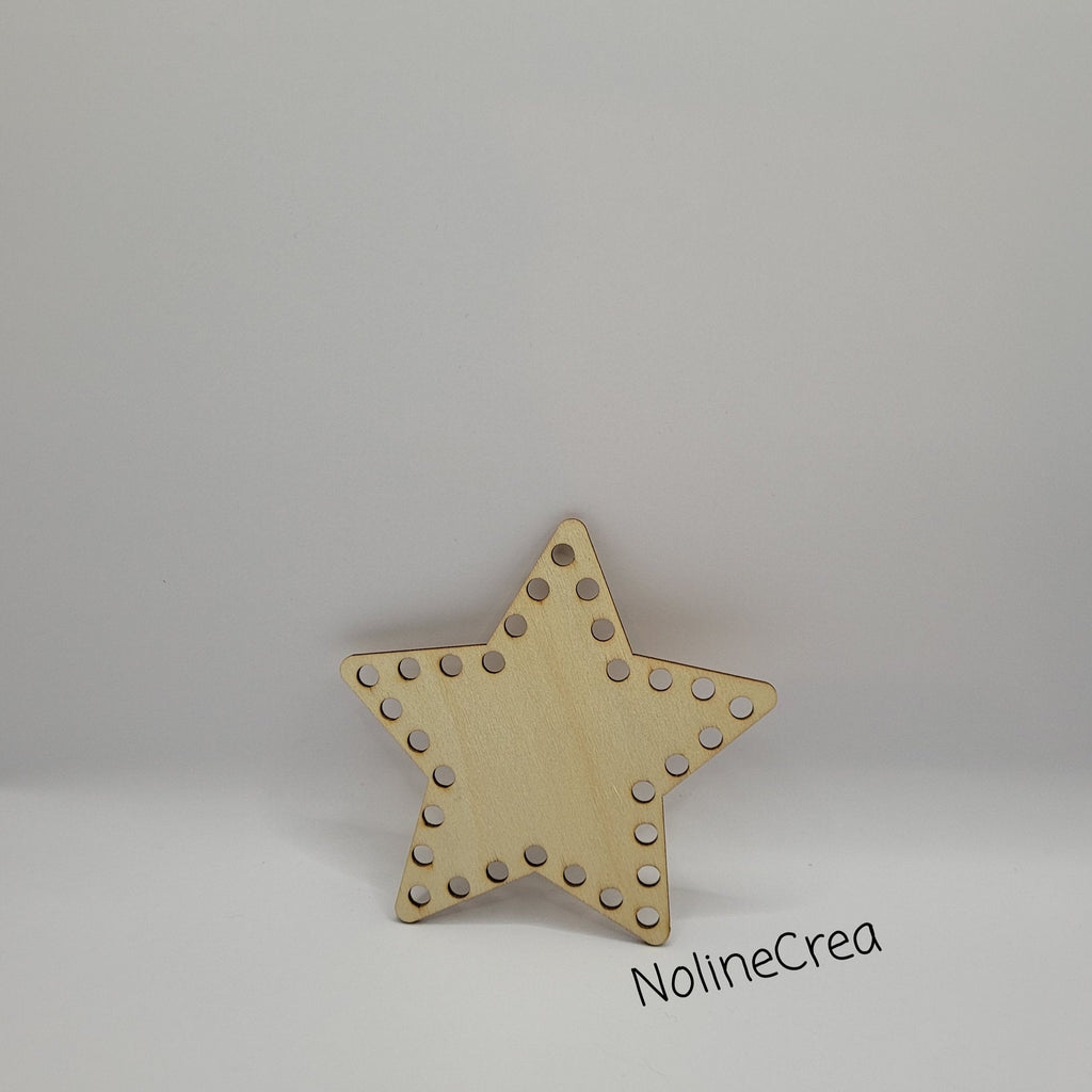 base en bois étoile 10cm pré percé motif pour création crochet