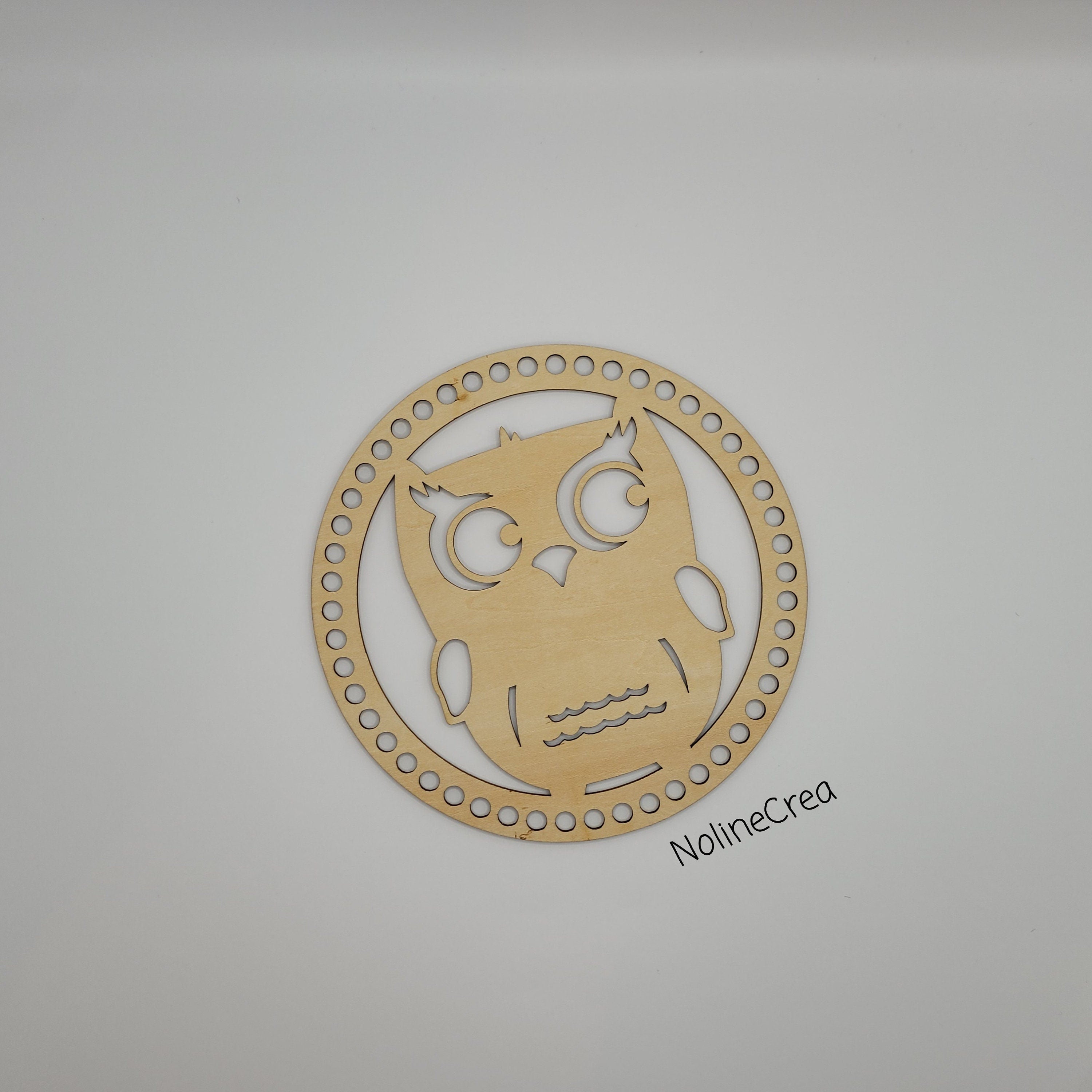 Base en  bois pré-percer sculpter Hibou pour création crochet