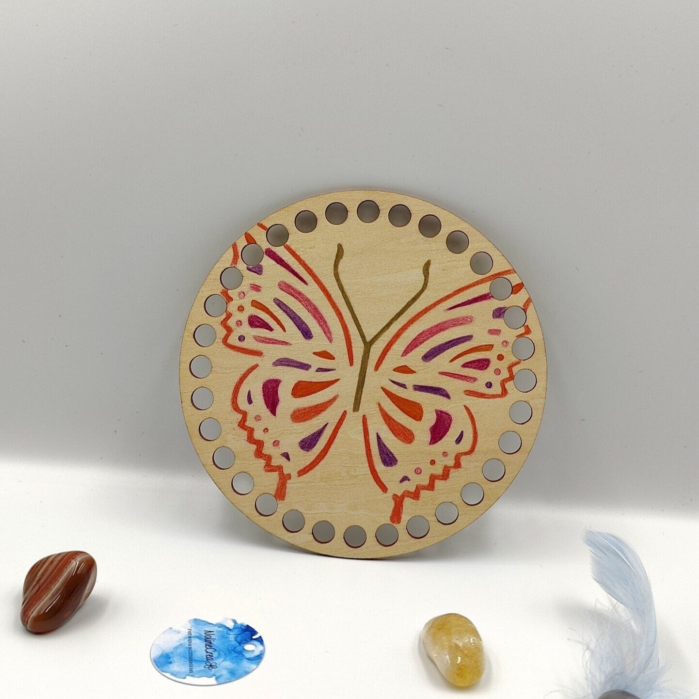 base en bois rond customiser papillon pré percé pour création crochet