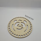 base en bois ronde 14 cm pré percé motif panda pour création crochet