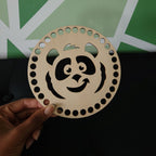 base en bois ronde 14 cm pré percé motif panda pour création crochet