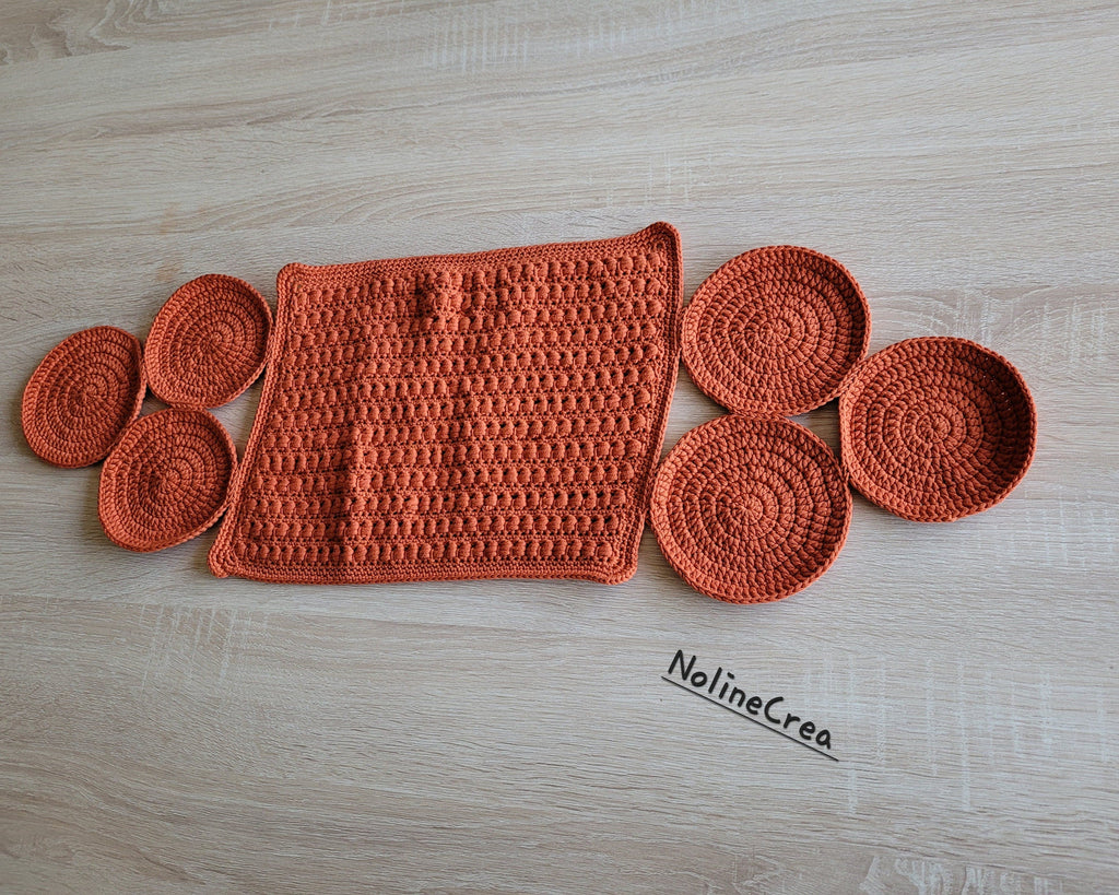 centre de table orange fais main au crochet