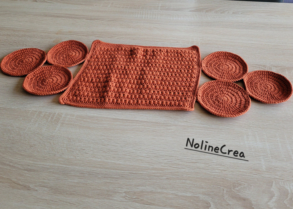 centre de table orange fais main au crochet