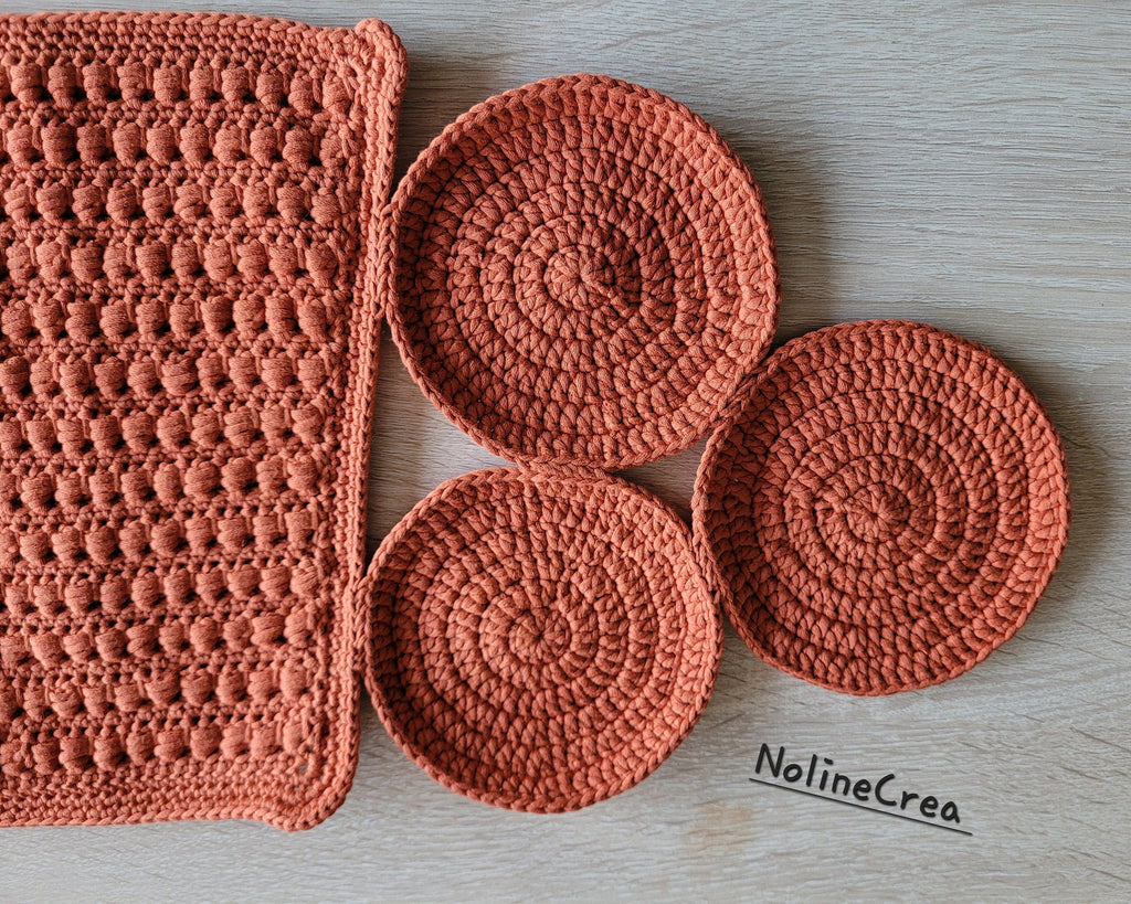 centre de table orange fais main au crochet