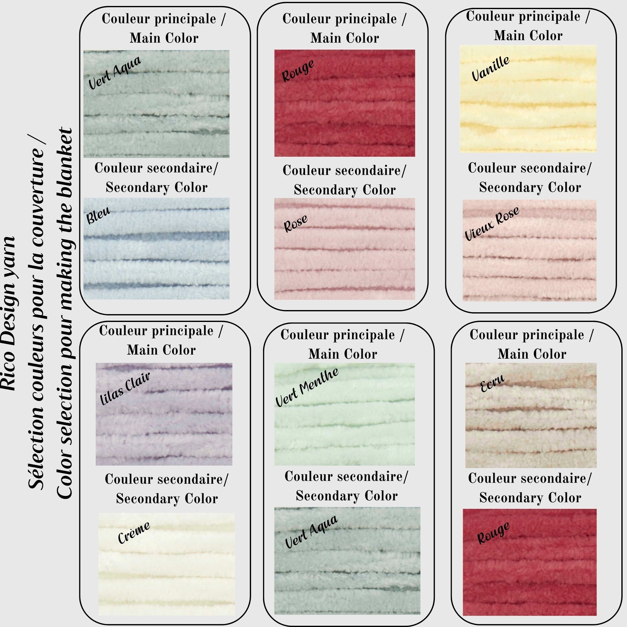 Tableau de choix des combinaison de couleur disponible pour le plaid bébé .