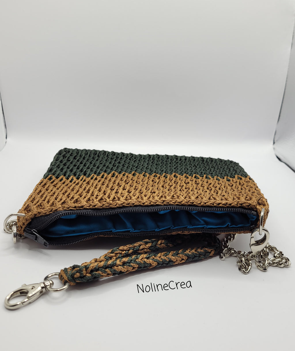 Pochette de soirée jaune moutarde et vert foncé, pochette de soirée point 3D