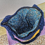 Grand sac porté épaule, fait main au crochet couleur bleu et jaune
