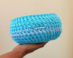 panier au crochet bleu et gris