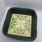 Panier au crochet base en bois carrée customiser dessin mandala