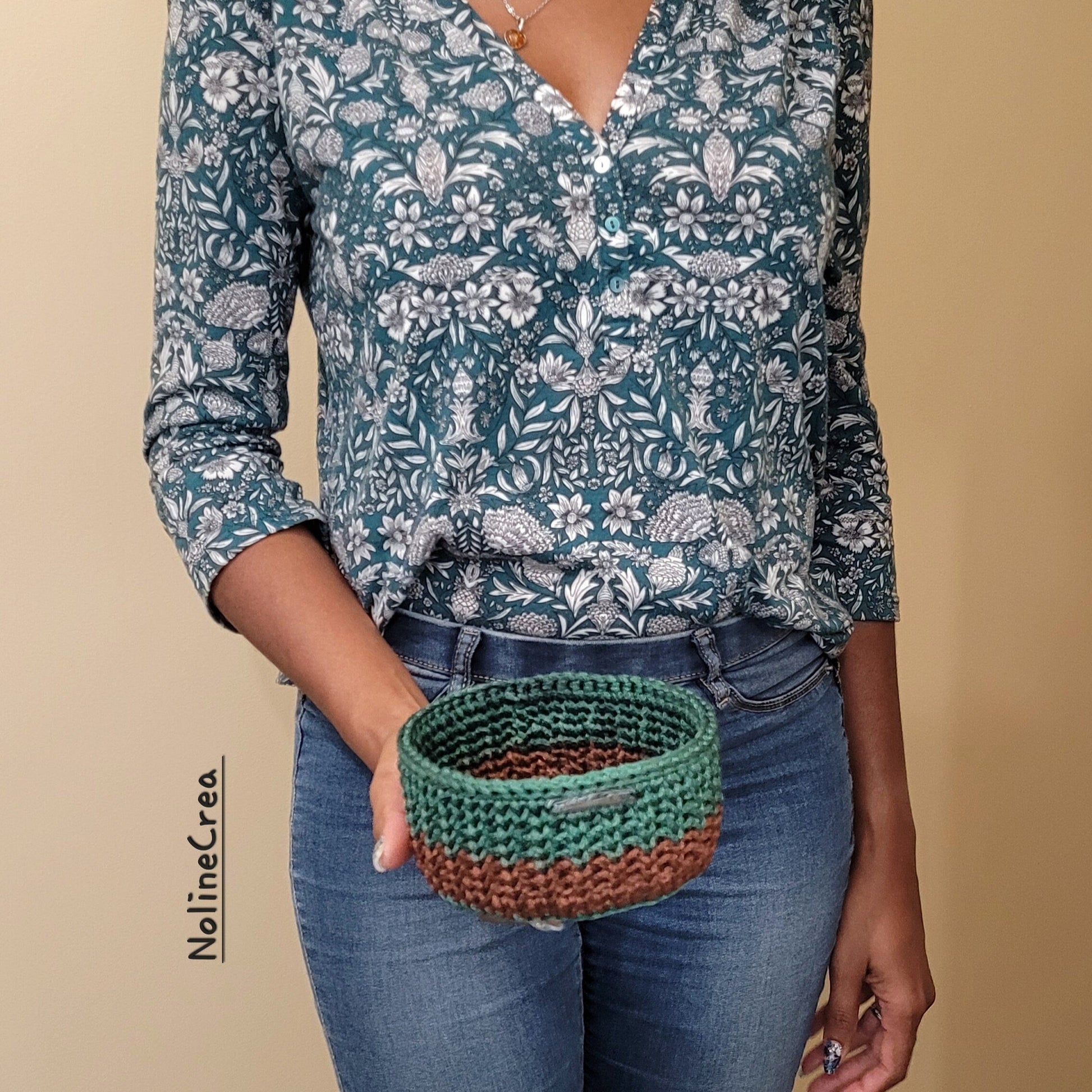 Panier de rangement crochet vert et marrons