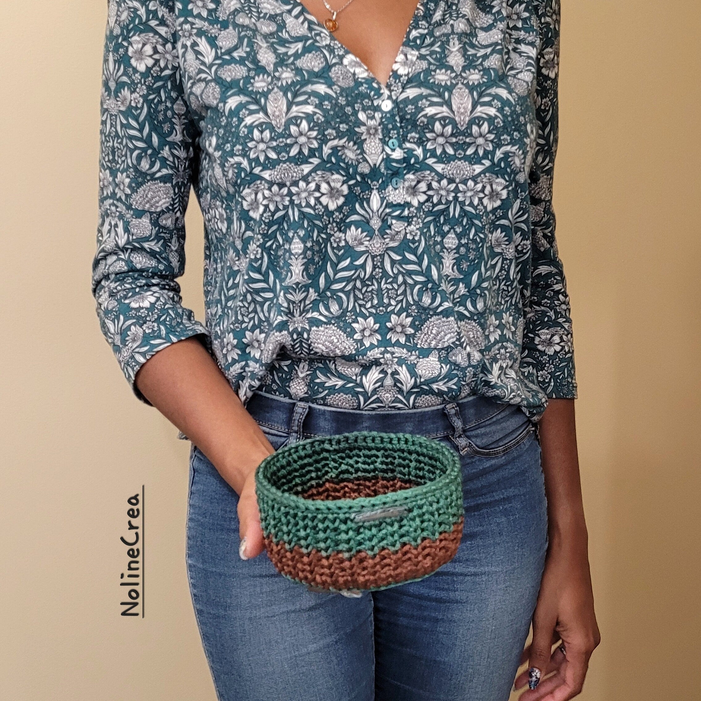 Panier de rangement crochet vert et marrons