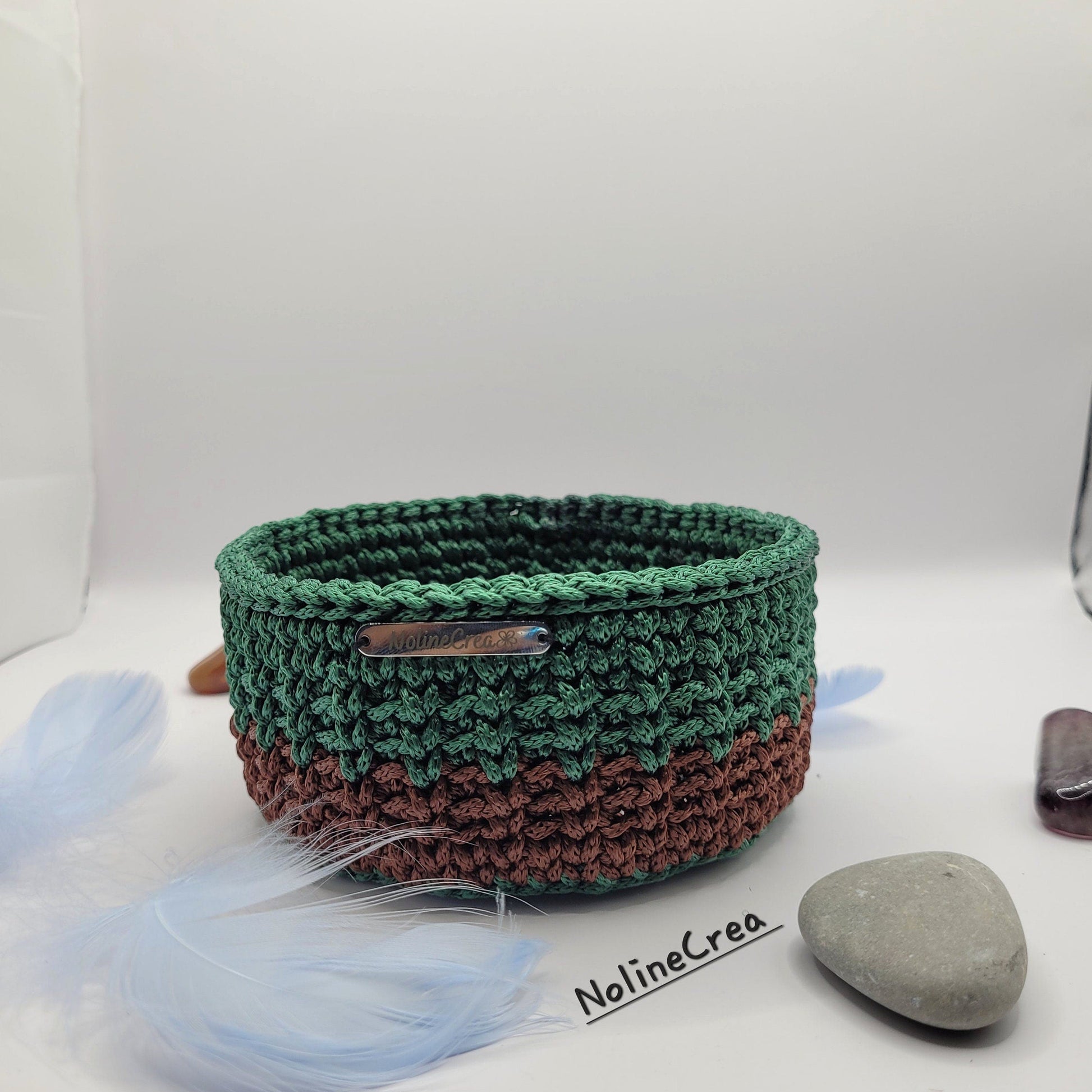 Panier de rangement crochet vert et marrons