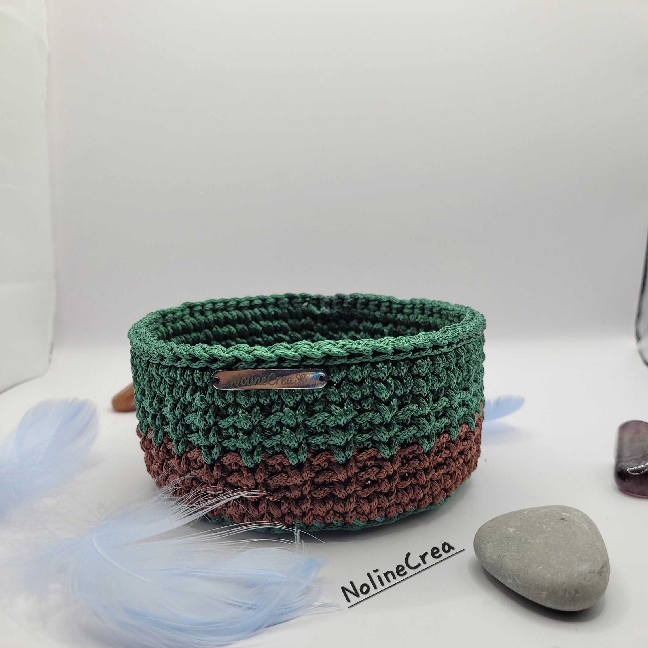 Panier de rangement crochet vert et marrons