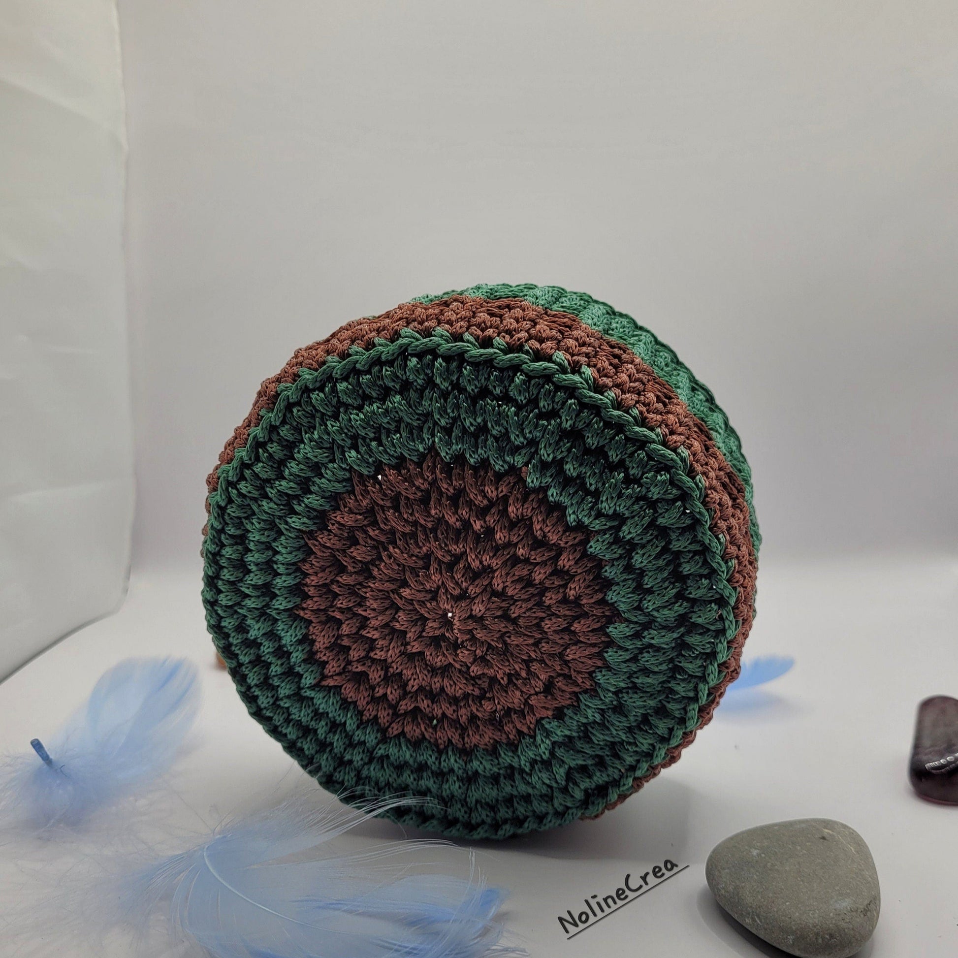 Panier de rangement au crochet vert et marrons