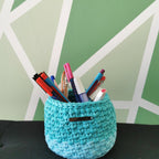 Petit panier bicolore bleu, Panier bleu crochet