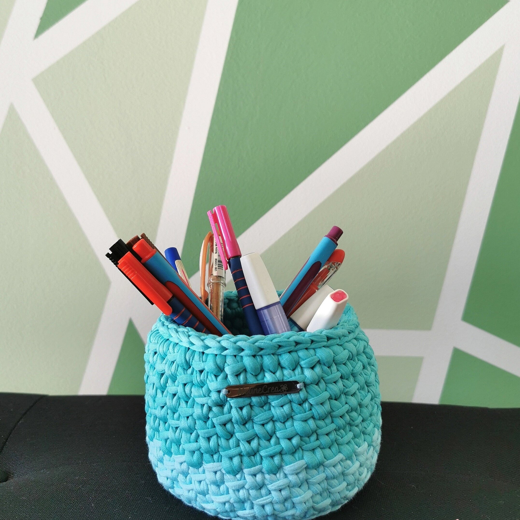 Petit panier bicolore bleu, Panier bleu crochet