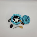 Petit pot au crochet base ronde imprimé bleu et blanc