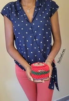Petit pot fil coton rouge et vert avec couvercle customiser