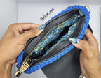 Petit sac a main bleu au crochet point épis doublure tissus