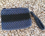 petite pochette noir et verte, anse poignet