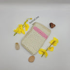 porte monnaie crochet point jasmin rose et beige