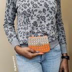 Petit porte monnaie beige et orange fait main au crochet