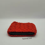 Petit porte monnaie fait main au crochet fil ruban rouge