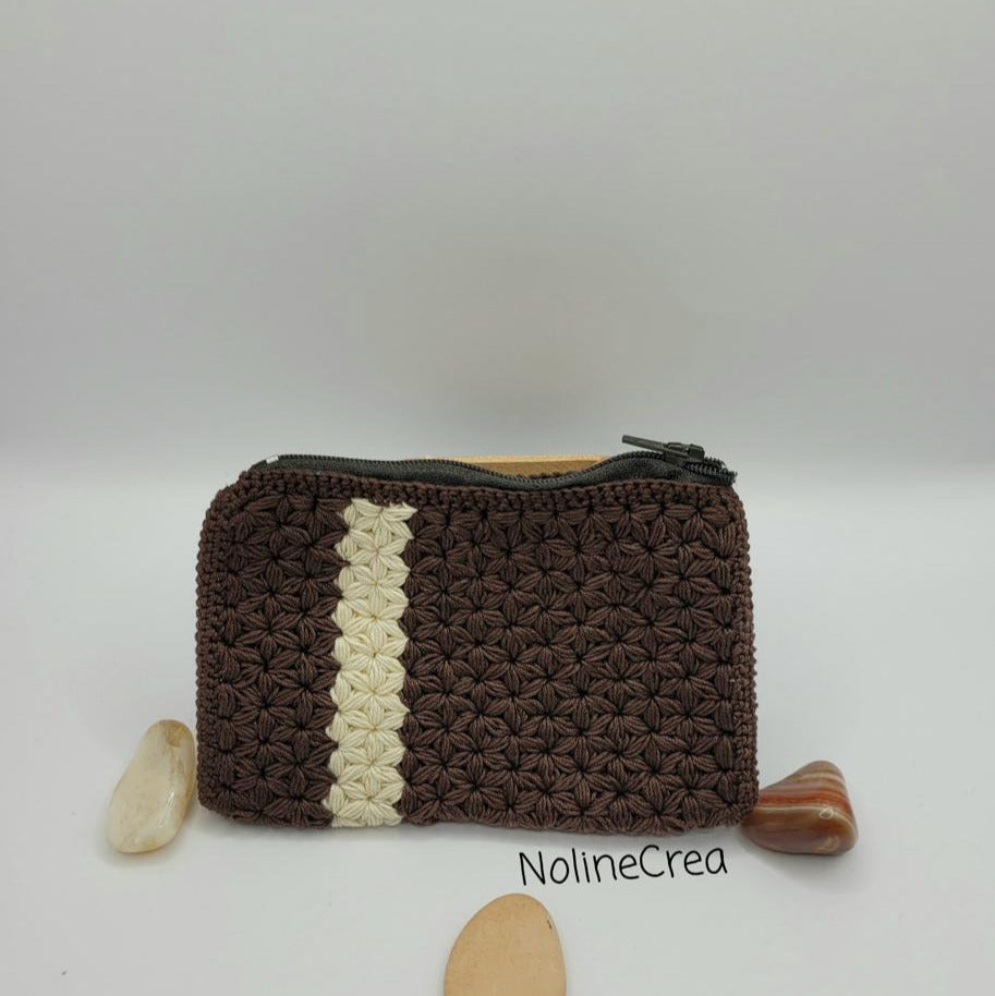porte monnaie crochet point jasmin beige et marron