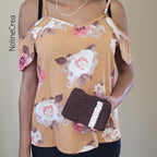 porte monnaie crochet point jasmin beige et marron